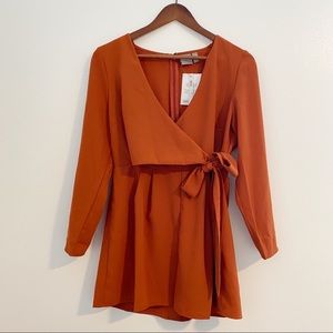 ASOS Rust Orange Long Sleeve Romper with Tie